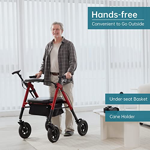 ELENKER Heavy Duty All-Terrain Rollator Walker with Extra Wide Padded Seat and Backrest, Bariatric Rolling Walker, 10" Non-Pneumatic Wheels