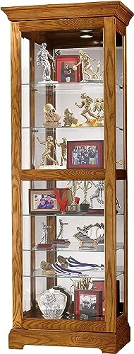 Howard Miller Chu Curio Cabinet II 549-178 – Legacy Oak Finish Home Decor, Six Shelves, Seven Level Display Case, Locking Slide Door