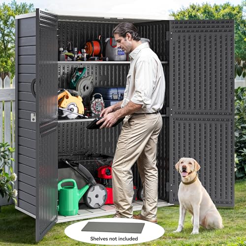 YITAHOME Outdoor Horizontal Storage Sheds w/o Shelf, Weather Resistant Resin Tool Shed, Multi-Opening Door for Storage of Bike, Trash Cans