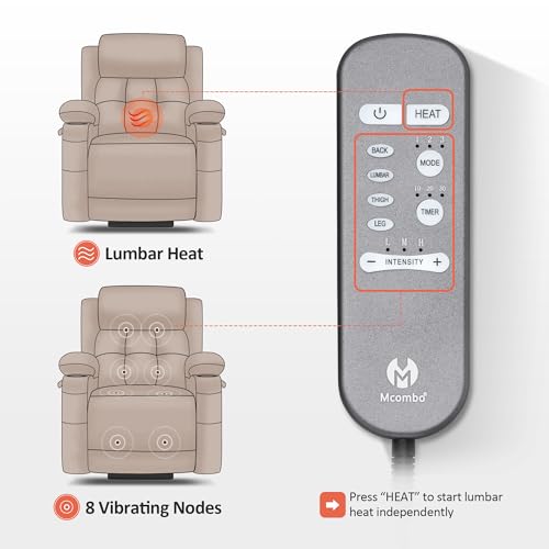 MCombo Large Dual Motor Power Lift Recliner Chair with Massage and Heat for Elderly People, Adjustable Headrest, Infinite Position, USB Ports