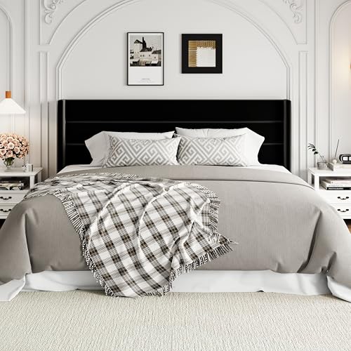 Allewie Full Size Lift Up Storage Bed, Modern Wingback Headboard, Hydraulic Support, No Box Spring Needed, Light Beige