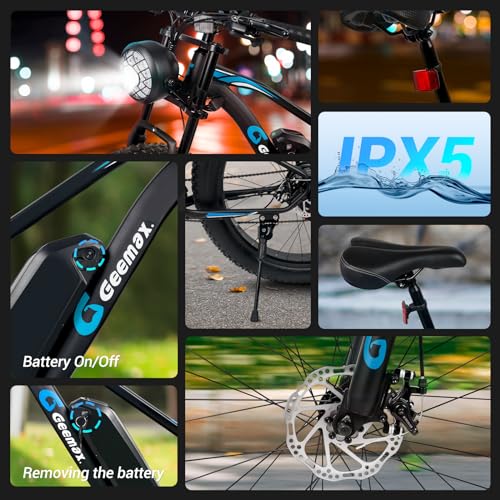 Geemax Electric Bike for Adults, 26" x 4.0 Fat Tire Ebike, 1000W Peak 1500W 48V 15.6Ah Lithium Battery Electric Bicycle, 35MPH, 21-Speed