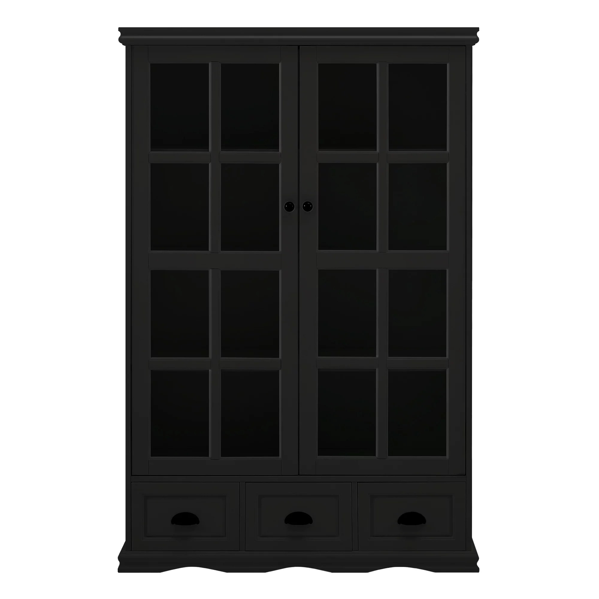 CQSXDA Storage Cabinet with Tempered Glass Doors Curio Cabinet with Adjustable Shelf Display Cabinet with Triple Drawers,Black
