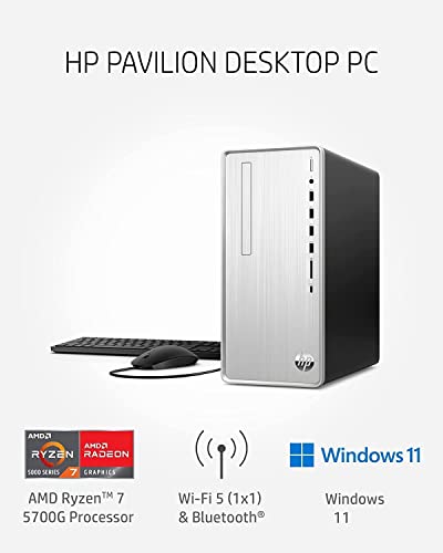 HP 2022 Newest Pavilion Desktop PC, AMD Ryzen 7 5700G (Beat i7-10700, 8 Core, 4.5GHz), 64GB RAM, 2TB SSD + 1TB HDD, Wi-Fi 5, Bluetooth, 9 USB Ports