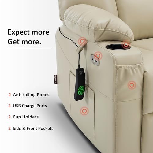 MCombo Small Power Lift Recliner Chair with Massage and Heat for Petite People, Cup Holders, USB Ports, Side Pockets, Faux Leather 7569 (Small