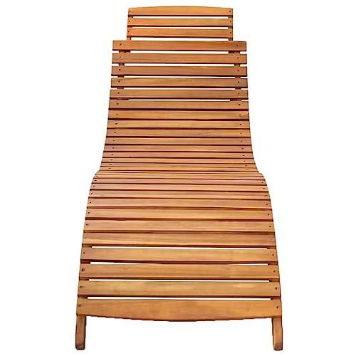 Patio Sun Lounger with Cushion Solid Acacia Wood,Spacious and Comfortable Wooden Sun Lounger for Outdoor Relaxation