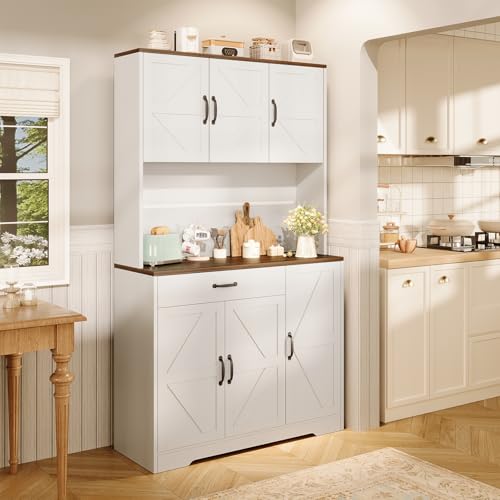 72" Tall Storage Cabinet, Kitchen Pantry Cabinet with Adjustable Shelves & Sturdy Steel Frame, Farmhouse Pantry Storage with 4 Barn Doors for Kitchen