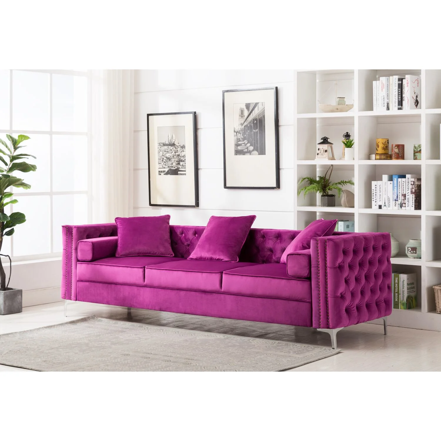 Legend Vansen Convertible Modern Velvet Sleeper Sectional Sofa in Green