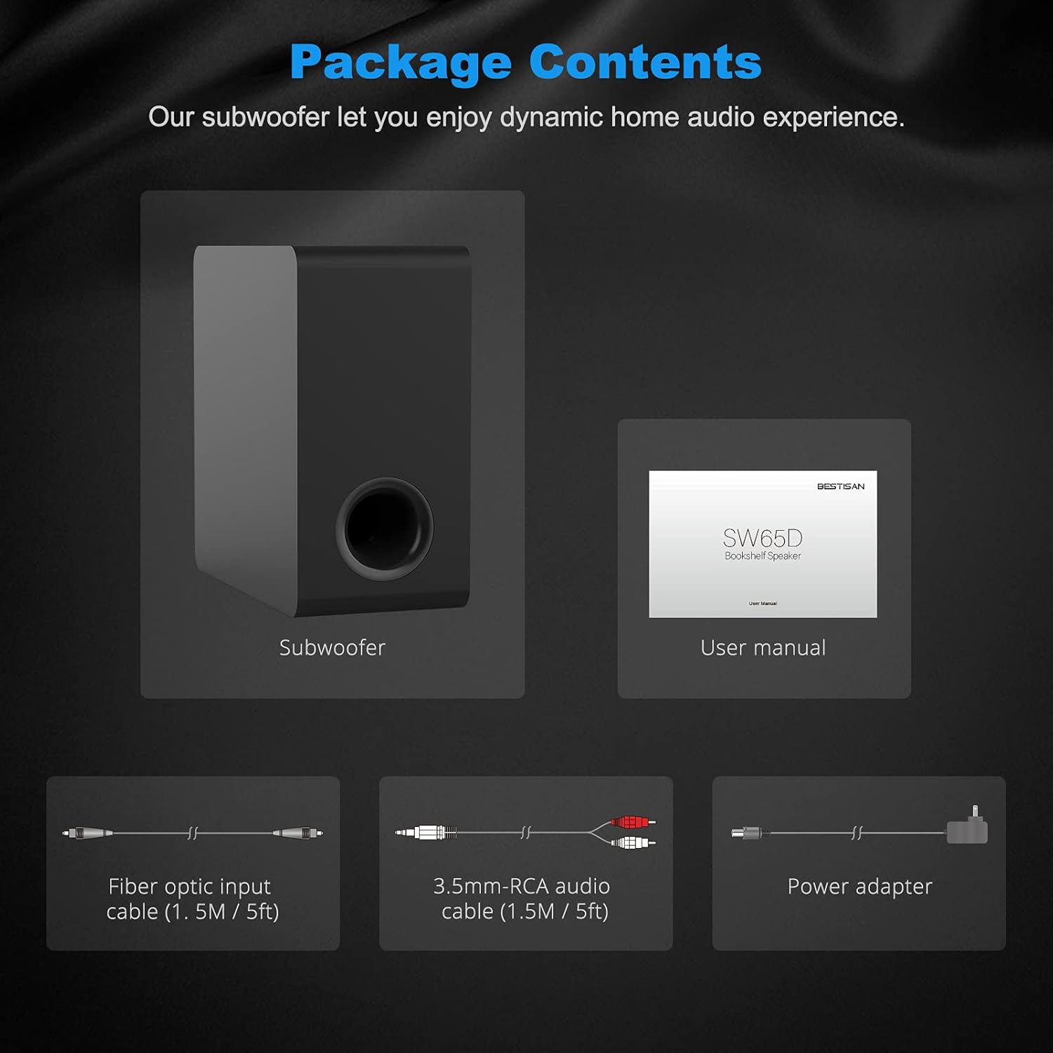 Powered Subwoofer, Bestisan 6.5 Active Home Audio Subwoofer with Bluetooth in Compact Design, Opt/RCA/Bluetooth Input