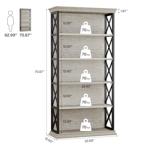 Tribesigns 6-Tier Bookcase, 71 Inches Industrial Bookshelves and Bookcases
