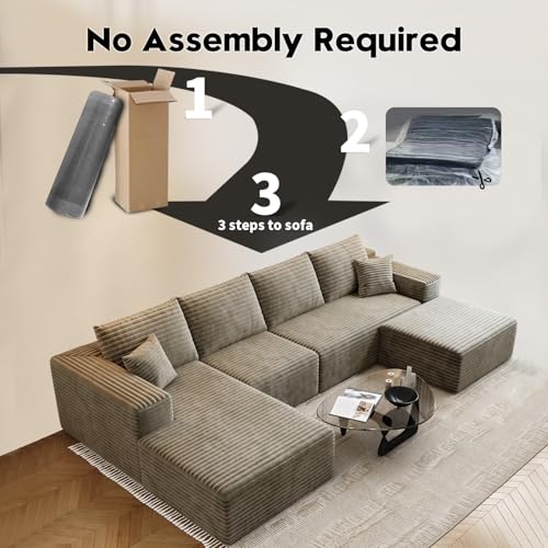 107.5" Cloud Modular Sectional Sofa with 1 Ottoman,Modern Minimalist Upholstered Couches, Comfort U Shaped Sofa for Living Room
