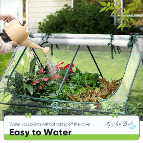 Quictent Raised Garden Bed Galvanized Raised Beds for Gardening Vegetables with Cover 8x4x1 ft Metal Planter Box Outdoor Use (Clear)