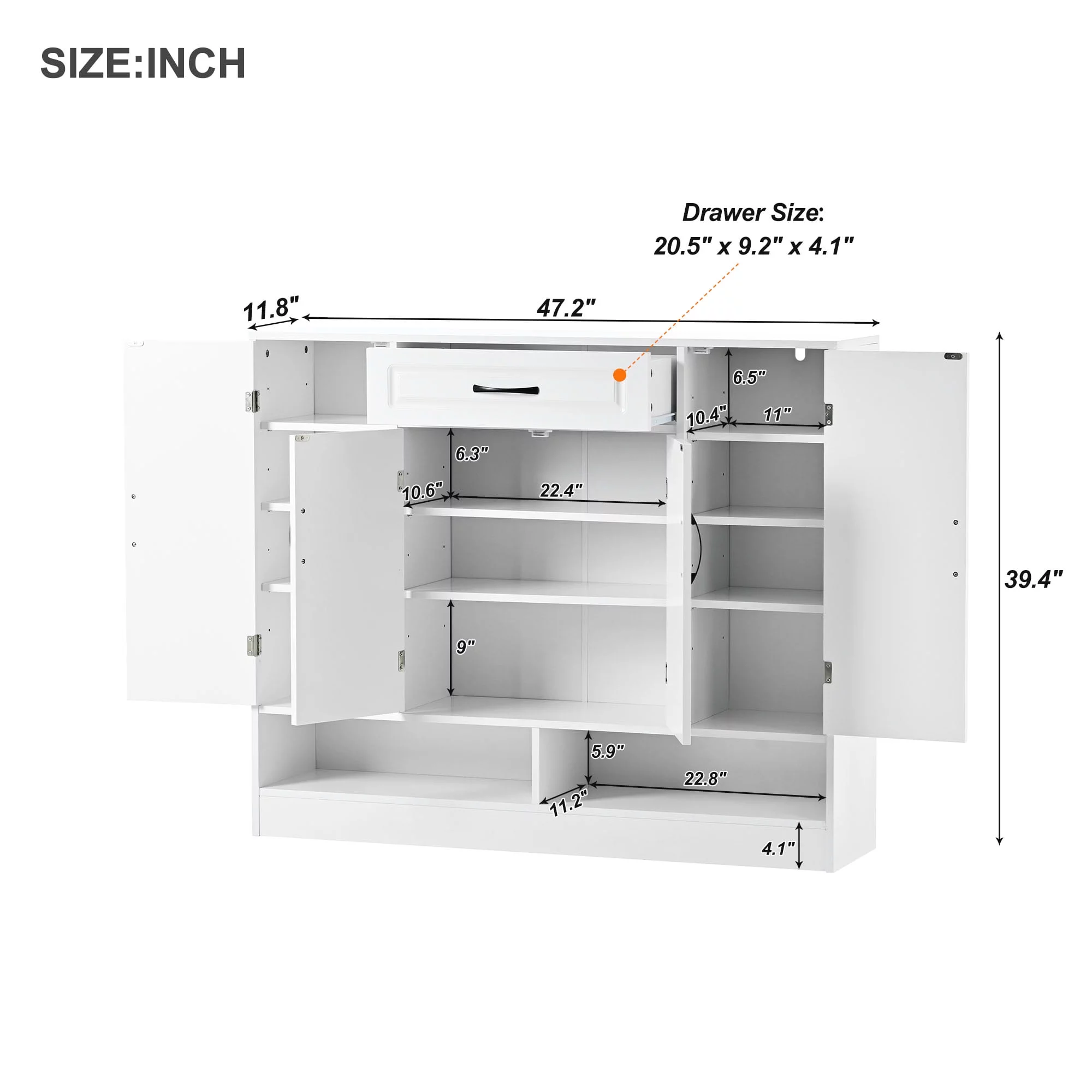 EUROCO 47.2" Shoe Cabinet for Entryway ,Free Standing Shoe Storage Cabinet Shoe Rack Organizer with 8 Adjustable Shelves