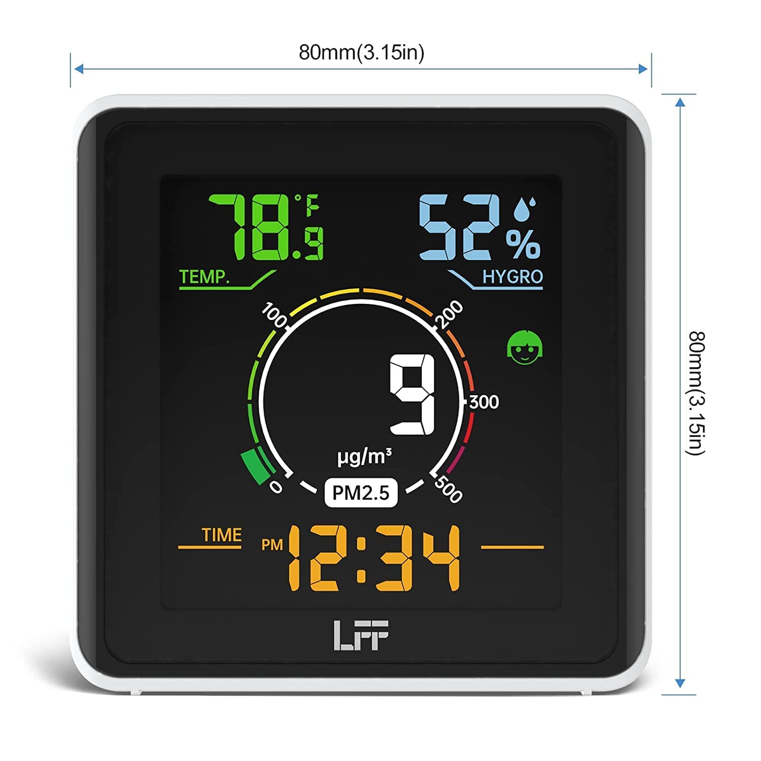 Indoor Air Quality Monitor, LFF PM2.5 Detector, Temperature Tester, and Humidity Monitor Meter Sensor for Home, Office, School, Hotel