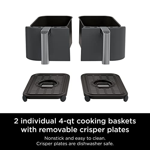 Ninja DZ401 Foodi 10 Quart 6-in-1 DualZone XL 2-Basket Air Fryer with 2 Independent Frying Baskets, Match Cook & Smart Finish to Roast, Broil