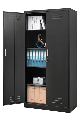 Metal Storage Cabinet, 72" H x 36" W x 18" D Locking Cabinet with Adjustable Shelves, Steel Storage Cabinets for Garage, Home, Office, Pantry (White)