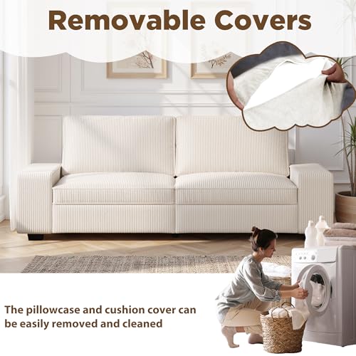 85" Loveseat, Corduroy Love Seat 3 Seater Couch with Removable Covers & Medium Firm Seat Cushion