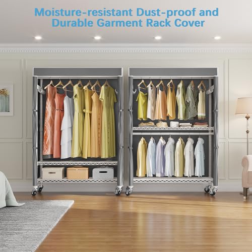 VIPEK R2C Medium Rolling Garment Rack with Cover Heavy Duty Clothes Rack Adjustable Clothing Rack for Hanging Clothes Portable Closets with Double