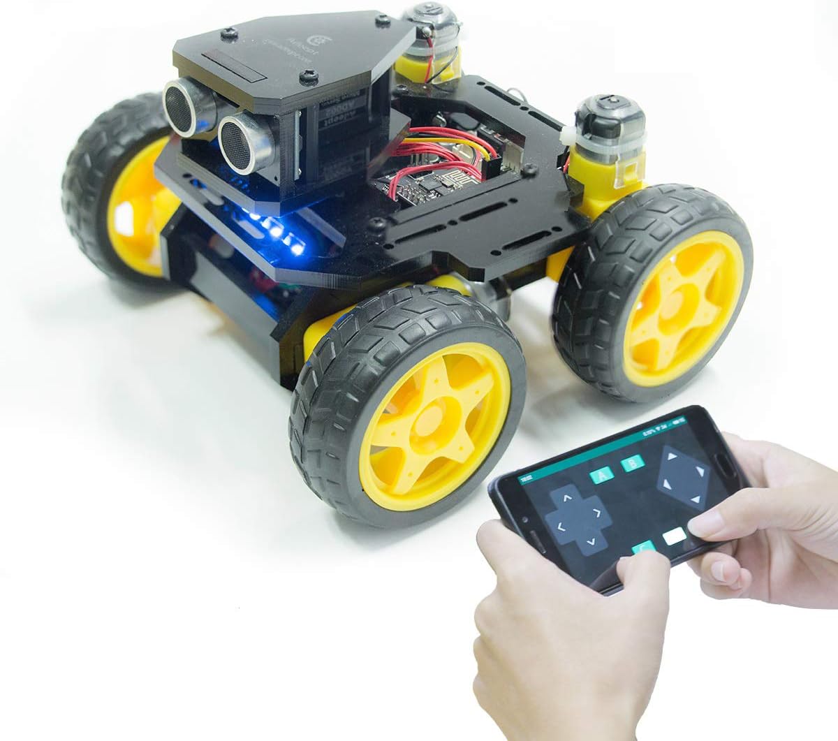 Adeept AWR-A 4WD Smart WiFi Robot Car Kit Compatible with Arduino UNO R3, Line Tracking, Ultrasonic Sensor, ESP8266 WiFi, Processing