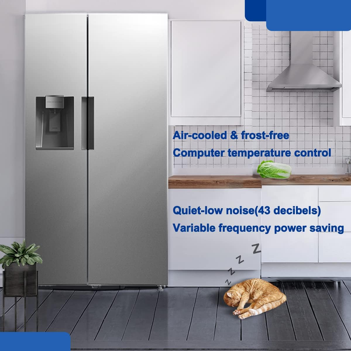 SMETA 36 Inch French Door Refrigerator Full size 26.3 Cu.Ft Freestanding with Auto Ice Maker and Water Dispenser Large Capacity Refrigerator for Home