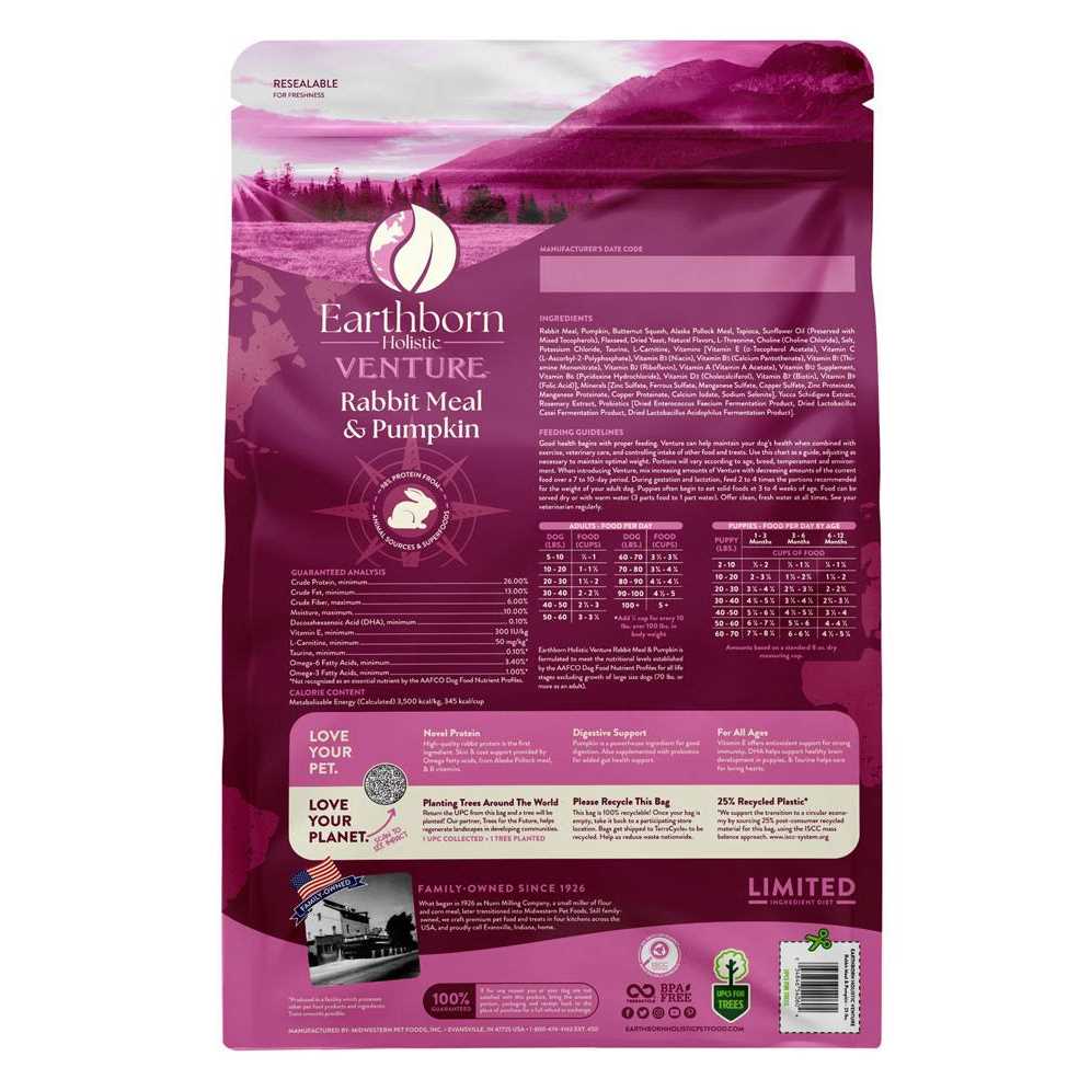Earthborn Holistic Venture Grain Free Rabbit Meal Pumpkin Dry Dog Food - Pet Supplies online store