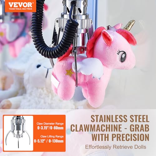 VEVOR Claw Machine, 0-3” Jaw Diameter 0-5” Jaw Lifting, Crane Prize Grabber Commercial Arcade Game Toys