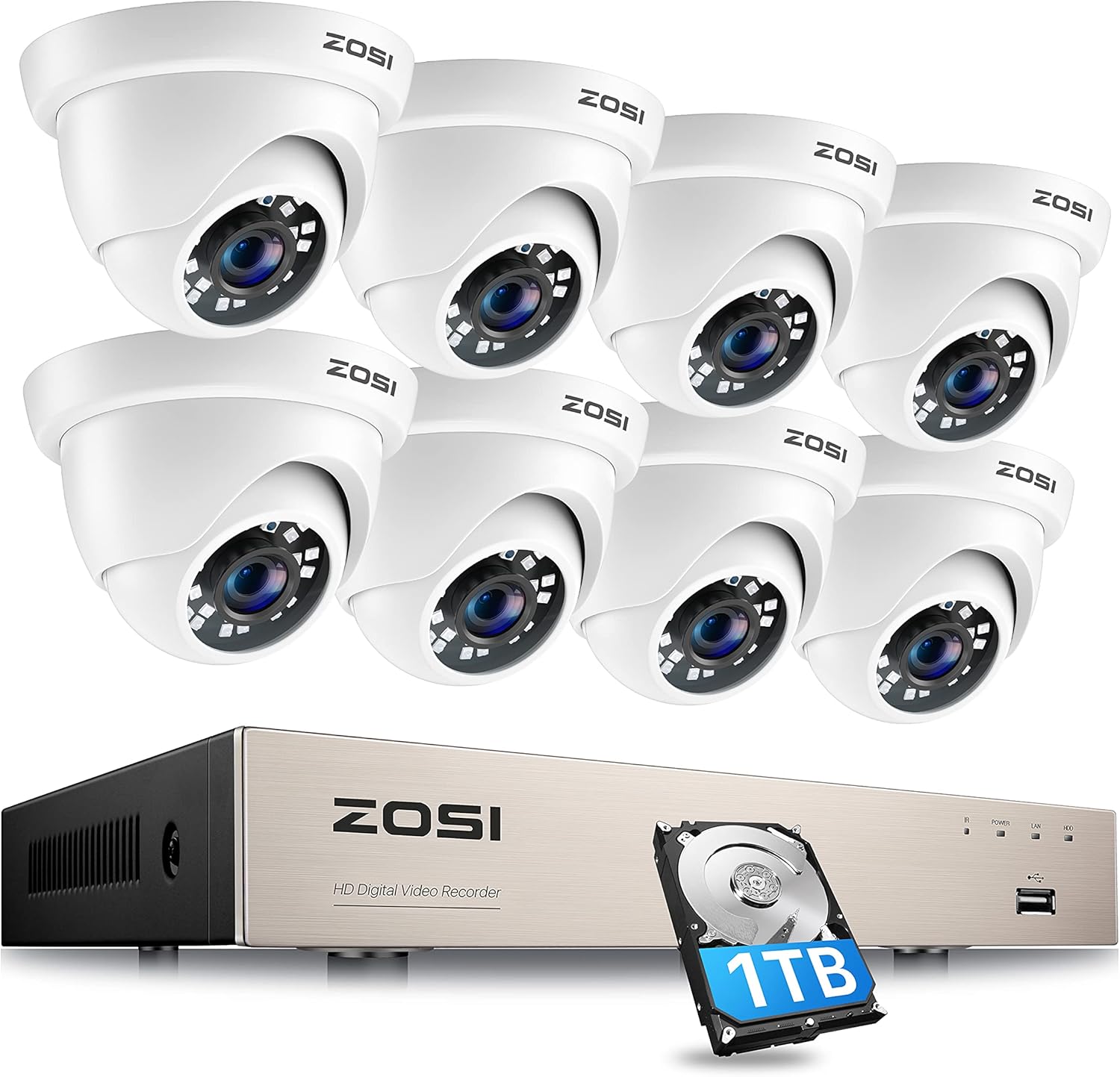ZOSI 8CH 5MP PoE Security Camera System with 2TB HDD