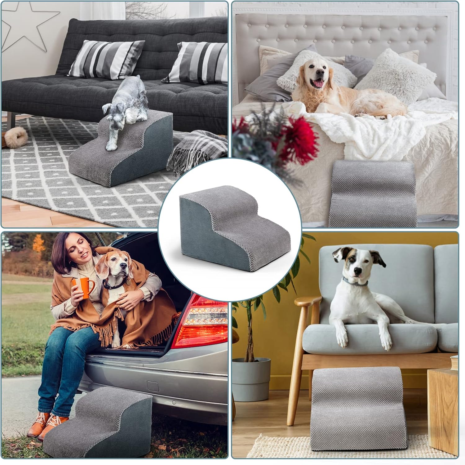 INRLKIT Dog Stairs 4 Tiers Foam Dog Ramps/Steps, Puppy Climbing Ladder Pet Ramp Stairs Step Sofa Bed Ladder for Puppies Small Medium Dogs/Cats