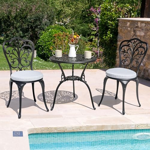 NUU GARDEN 3 Piece Bistro Set Outdoor, All Weather Cast Aluminum Patio Bistro Sets Patio Table and Chairs Set of 2 with Umbrella Hole for Yard