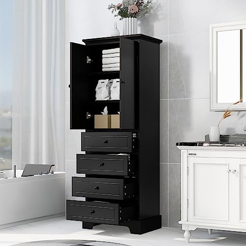 68.1" Tall Storage Cabinet with 2 Doors and 4 Drawers for Bathroom, Office, Pantry Cabinet Cupboard, Adjustable Shelf, MDF Board with Painted Finish