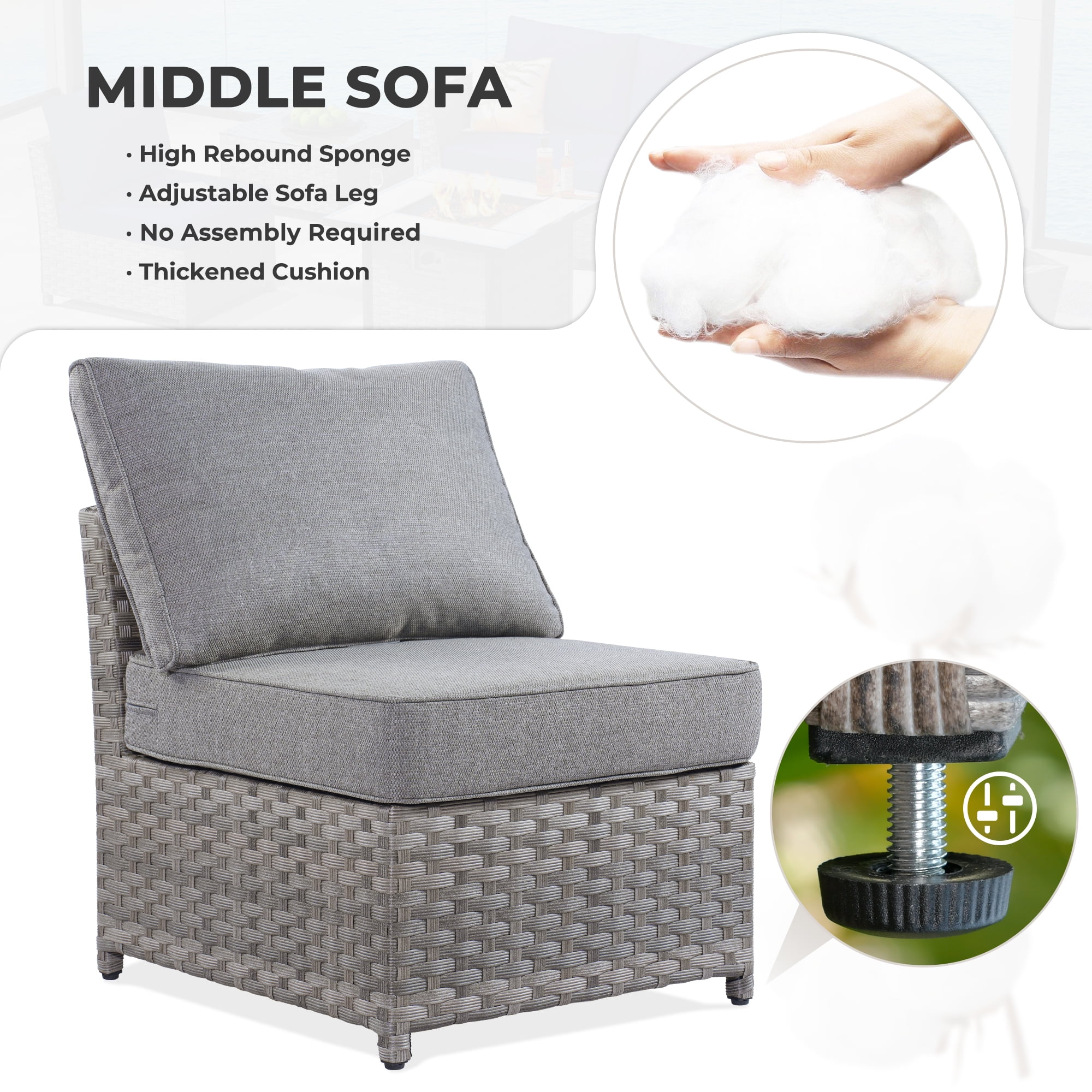 HOOOWOOO Wicker Sectional Patio Set 10 Pieces Outdoor Conversation furniture Set with Sofa Chairs Ottoman Gas Fire Pit Swivel Rocking Chairs,Grey