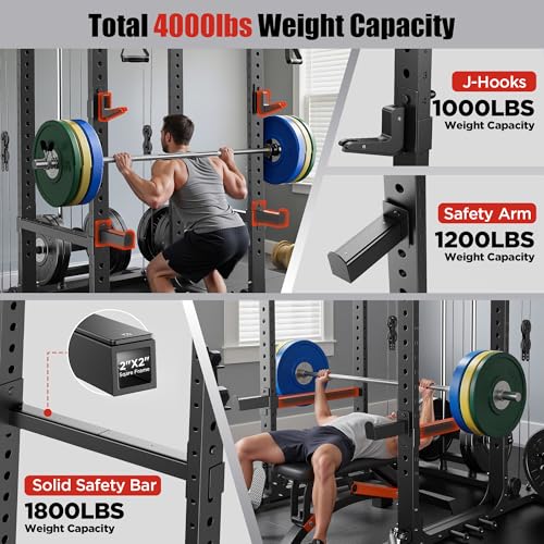 Sportsroyals Power Cage,1600lbs Multi-Function Power Rack with Adjustable Cable Crossover System and More Training Attachment