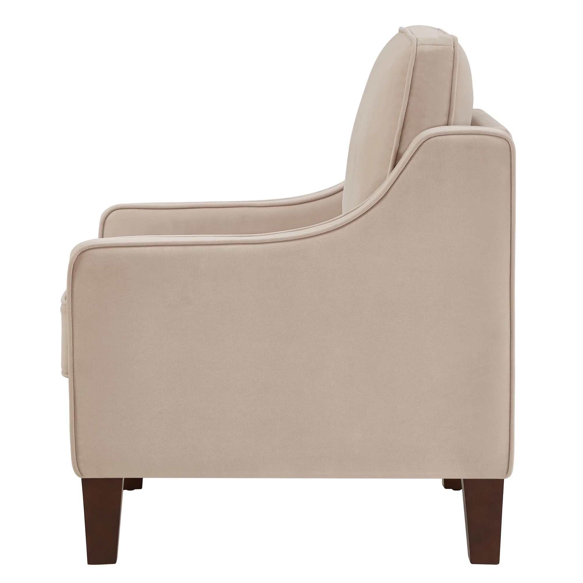 Taupe Modern Armchair, Living Room Single Seat Sofa Chair with Wooden Legs, Upholstered Velvet Accent Chair for Indoor Use