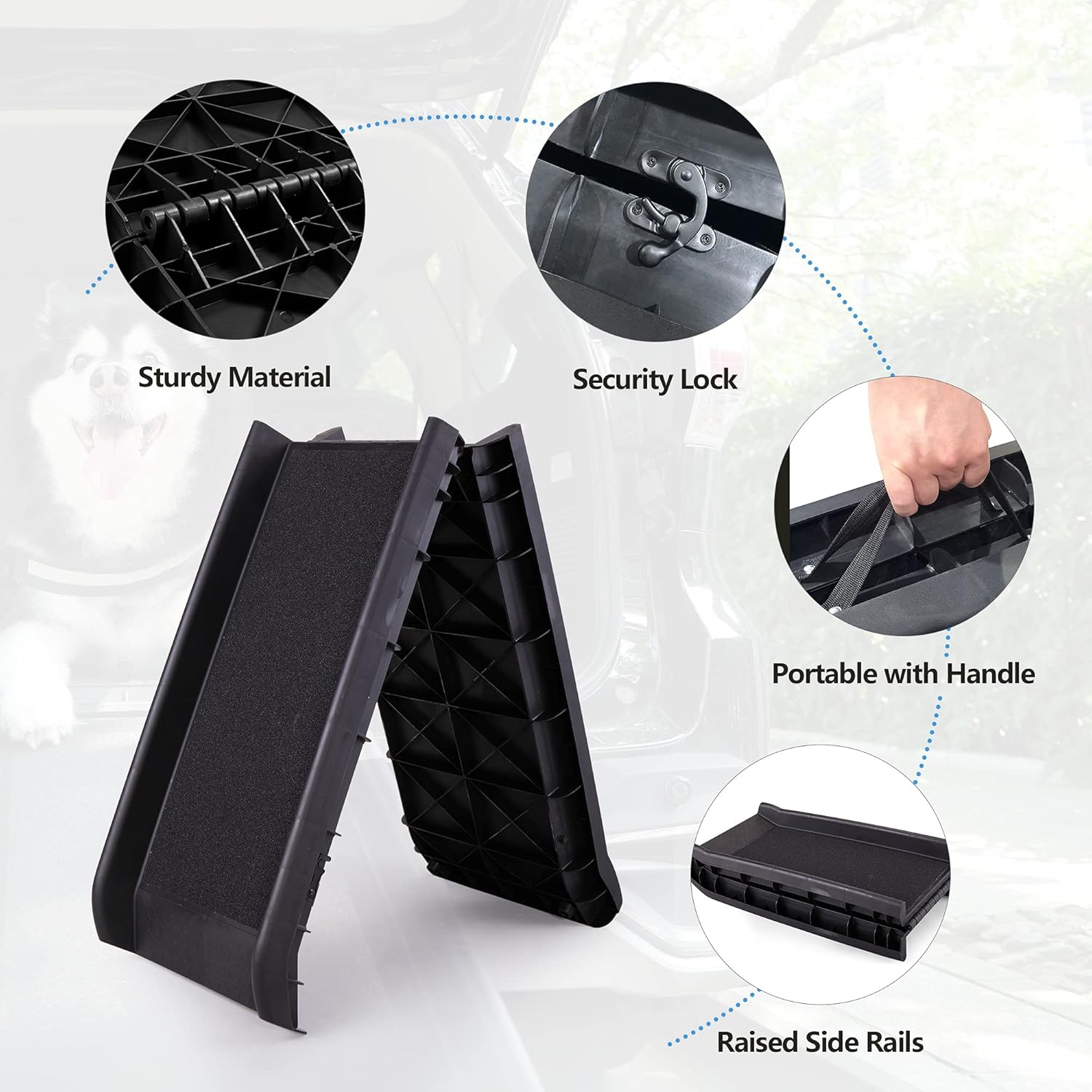 62”L Heavy Duty Portable Folding Dog Ramps for Large Dogs SUV, Truck Car Ramp Stairs Step Ladder for Pet, Non-Slip Design for Pool Boat