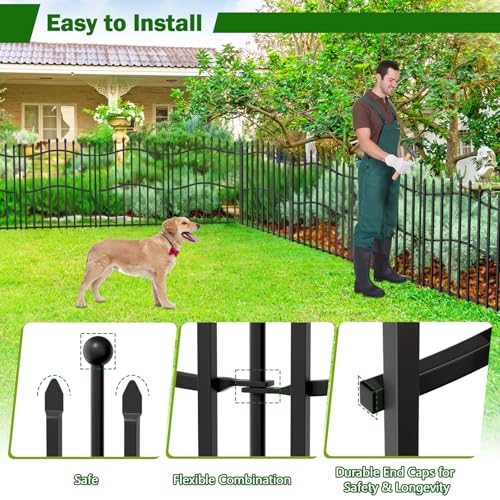 8 Panels Tall No Dig Garden Fence - 40in H x 18ft L, Reinforced Square Tube Rustproof Animal Barrier