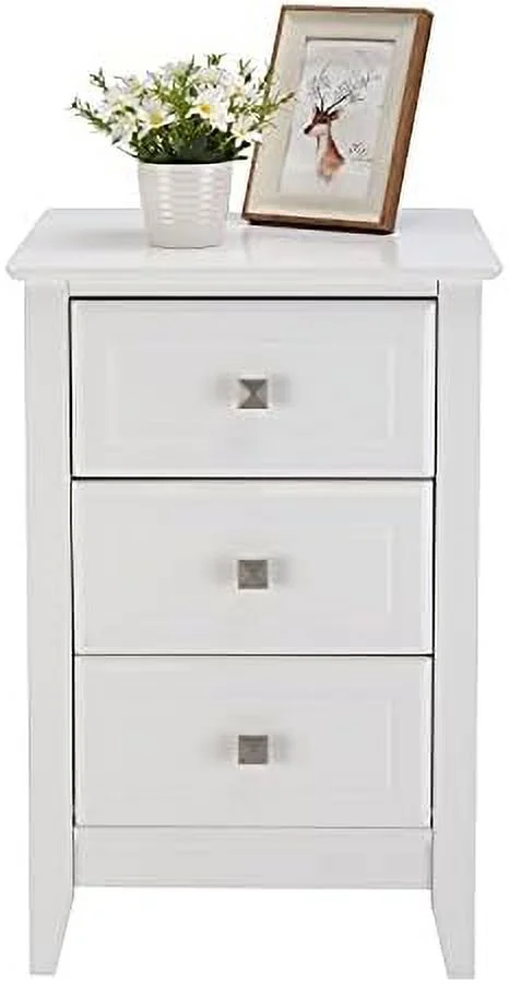 Upgraded White Nightstand with 3 Drawers   Night Stands for Bedrooms Set of 2  Wooden Bed Side Table/Night Stand for Small Spaces  College Dorm