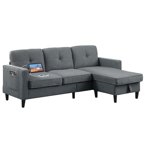 Sectional Sofa for Living Room 76inch Small Space Couches 3 Seater Sofa L shaped Chaise Loveseat Linen Fabric Comfy Couch Chairs with Reversible