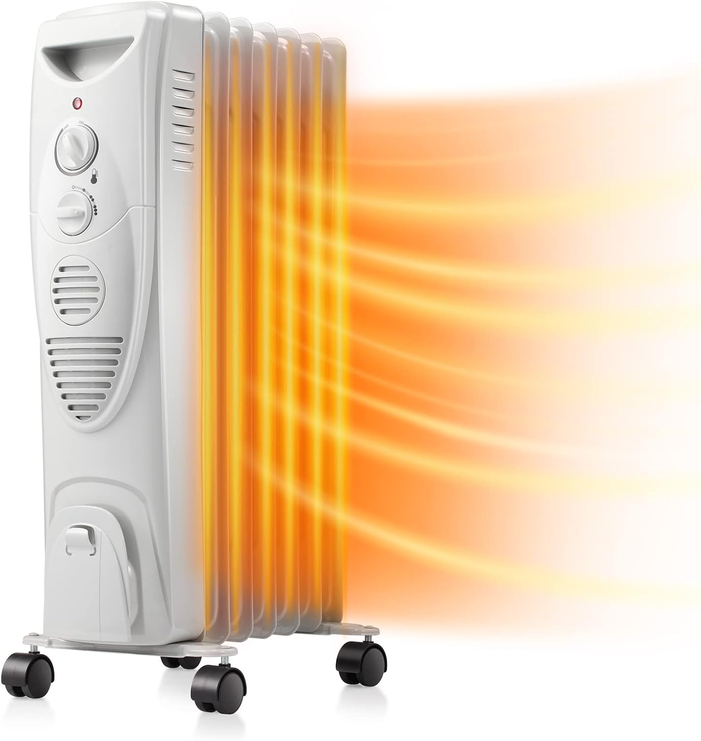 Kismile 1500W Oil-Filled Radiator Heater, Oil Heater with 3 Heat Settings, Heater with Adjustable Thermostat, Overheat & Tip-Over Protection