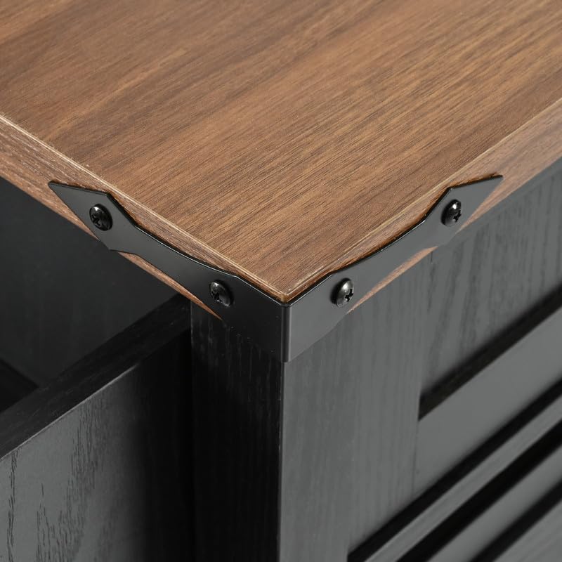 53.7" Farmhouse Kitchen Island with Power Outlet, 2 Sliding Barn Door Kitchen Storage Island with Drop Leaf