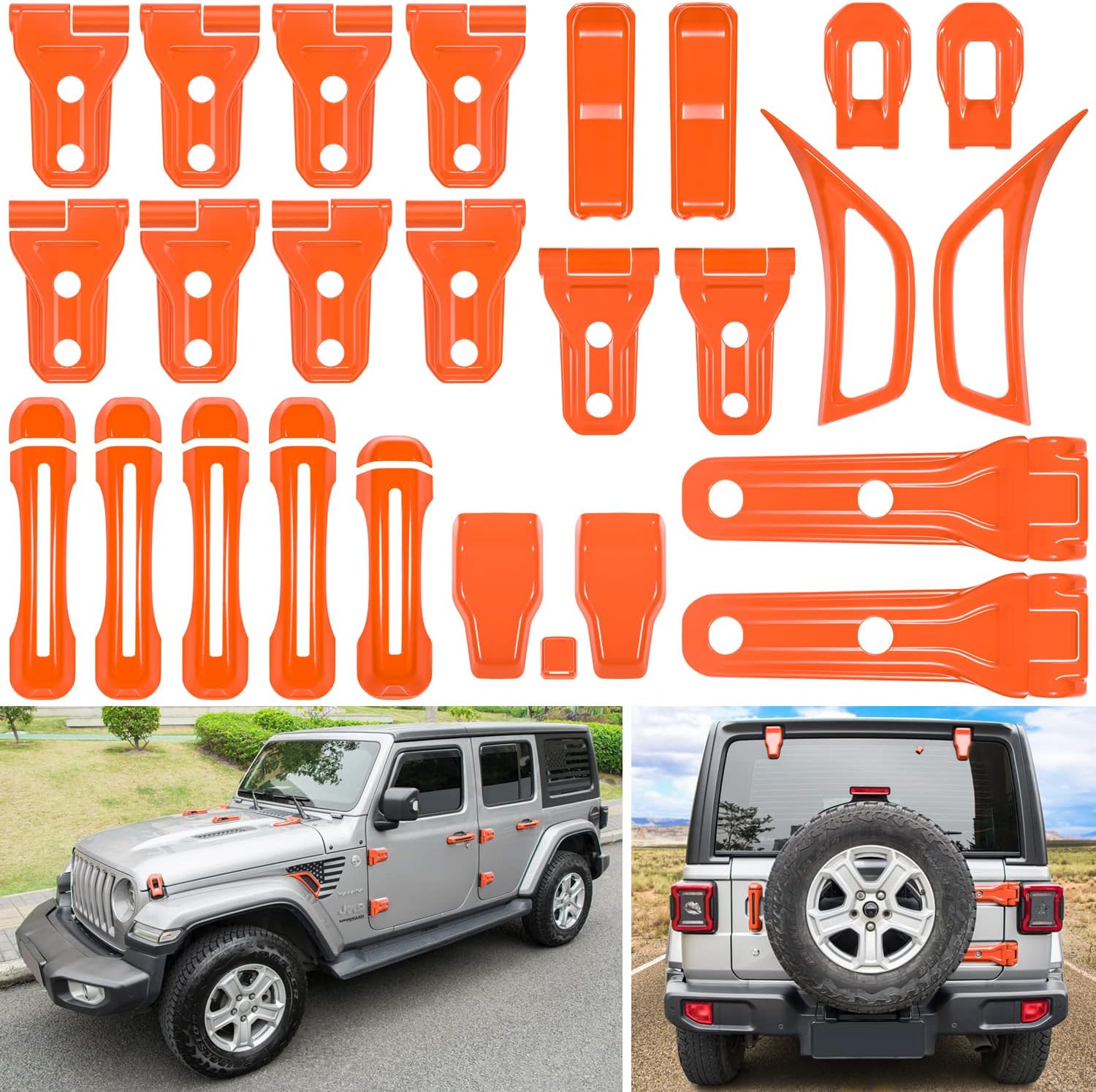 26PCS Full Set Exterior Decoration Trim Kit for Jeep Wrangler JL JLU 2018-2022 Door Hinge Handle Engine Hood Hinge Hood Latch Wheel Eyebrow Side Air