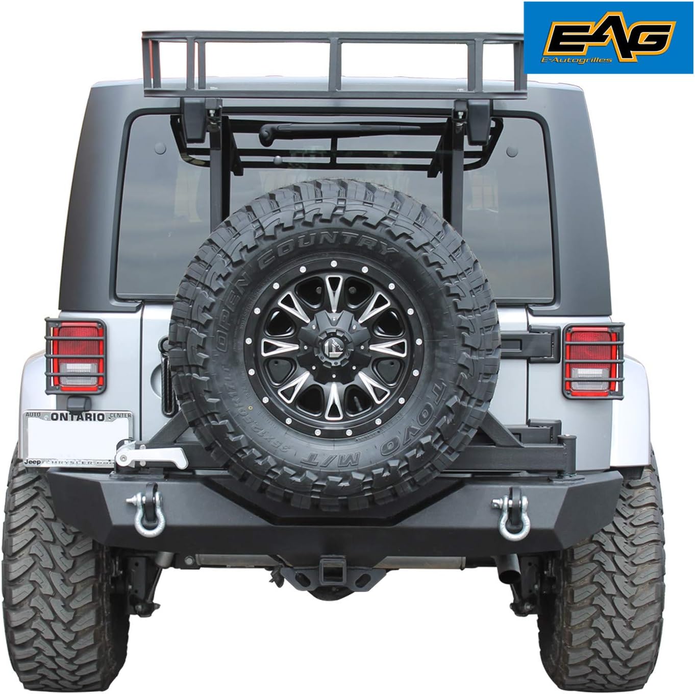 EAG Black Steel Rear Cargo Basket for Rear Bumper with Tire Carrier Fit for Wrangler 87-96 YJ 97-06 TJ 07-18 JK