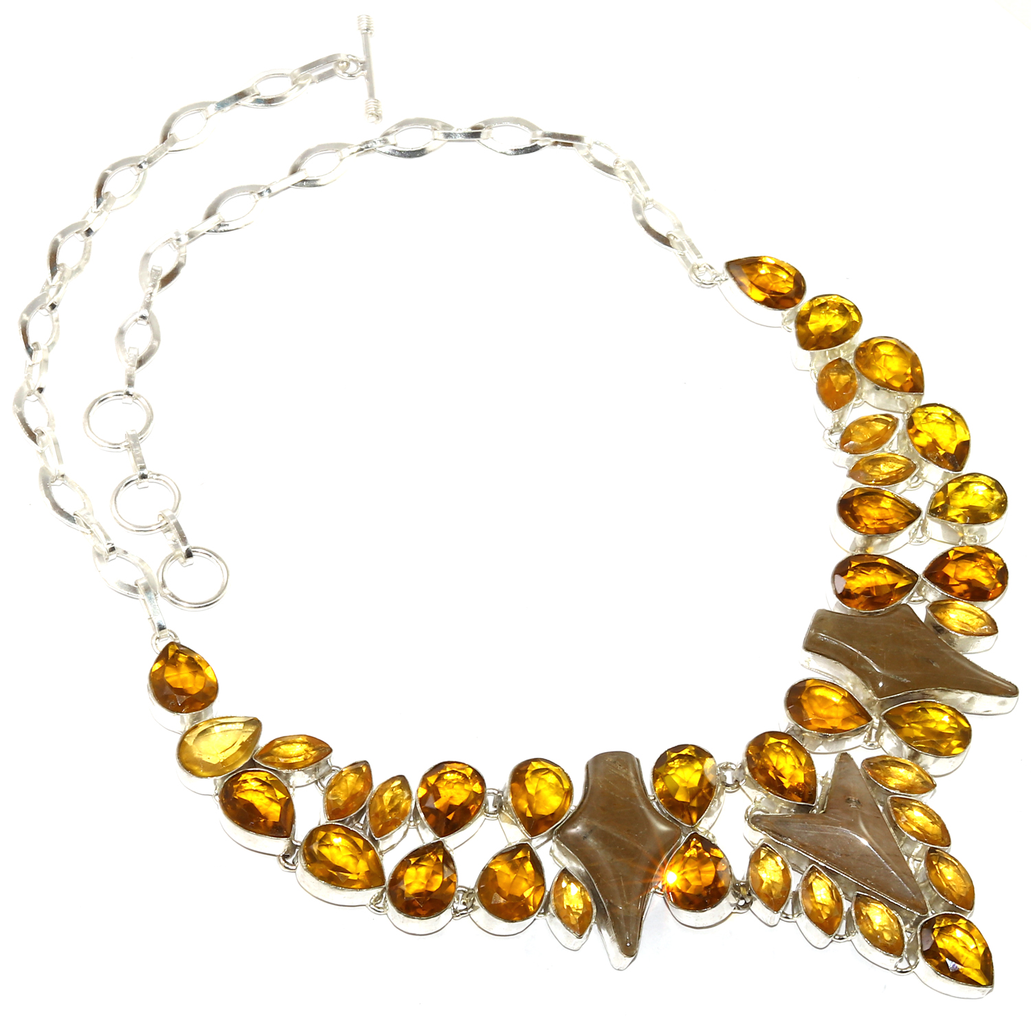 Citrine Quartz Golden Rutile 925 Silver Jewelry Necklace 16-18''