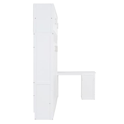 Queen Size Murphy Bed Wall Bed with Desk and Closet,Drawers and Shelves,for Small Spaces Studio Study Office Guest Room Use (Gray#Desk, Queen)