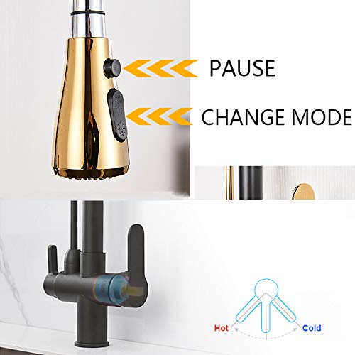 Kitchen Sink Faucet with Hot and Cold Water Brass Pull Down 2 Mode Sprayer Kitchen Faucet Deck Mounted Single Hole Kitchen Sink Mixer Tap with