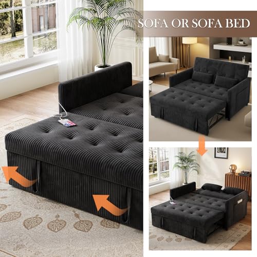 Sofa Bed, Loveseat 3-in-1 Sleeper Sofa with Pull Out Bed, Pockets and USB