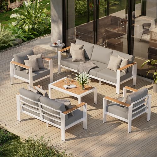 Aluminum Outdoor Patio Furniture Set with Coffee Table, 4 Piece Patio Conversation Sets with Washable Thick Cushions