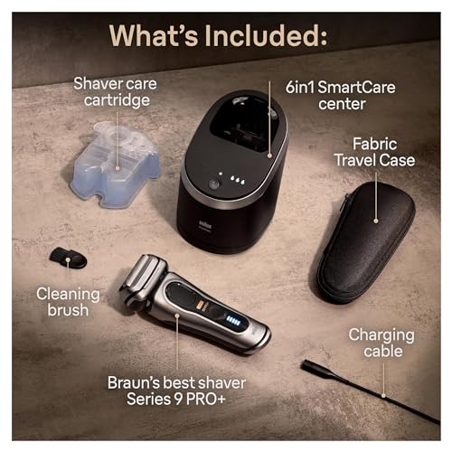 Braun Series 9 PRO+ Electric Razor for Men, 5 Pro Shave Elements & Precision Long Hair Trimmer, 6in1 SmartCare Center