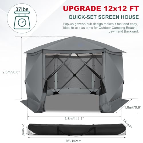 COBIZI 12x12ft Pop up Gazebo Screen Tent Screen House for Camping, Camping Outdoor Screened Gazebo, Canopy Tent