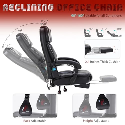 Massage Office Chair with Heat,Reclining Office Chair with Foot Rest,6 Points Vibration Home Desk Chairs for Heavy People 400lbs