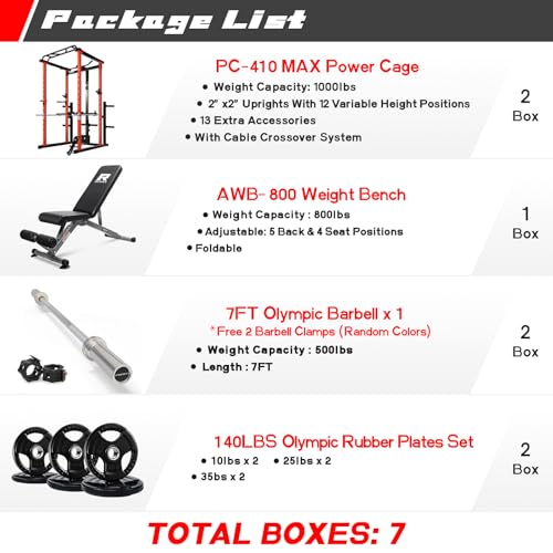 RitFit Power Cage with Optional LAT PullDown/Cable Crossover/Smith Machine System, 1000LB Squat Rack for Home & Garage Gym